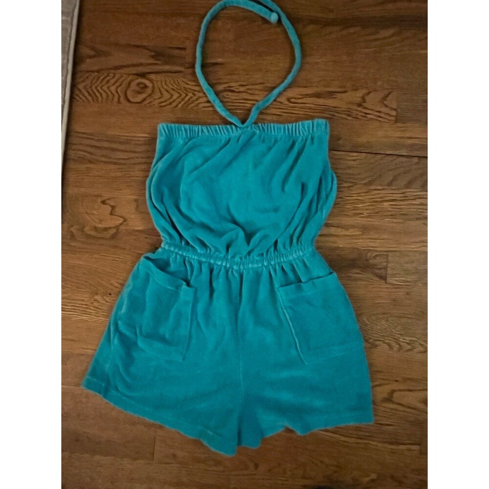 Turquoise Blue Terry Cloth shorts Romper One Piece Cover up playsuit sz S